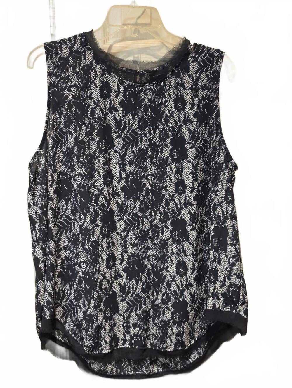 Who What Wear Black Ivory Print Sheer Details Dressy Tank Size XXL
